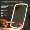 LED Folding Vanity Mirror with Touch Sensor, 3 Color Illumination Modes - White, Natural and Warm Light, Adjustable Brightness