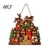 Holiday Gift for Home Christmas Town Wooden Hanging Sign Front Door, Rustic Xmas House Ornament Wall Decoration with Hemp Rope Indoor Outdoor Party