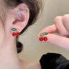 Изысканные Серьги Модные Серьги для Девочек Серьги с Дизайном Сладкой Вишни Универсальные Серебряные Иглы с Инкрустацией Стеклянными Алмазами