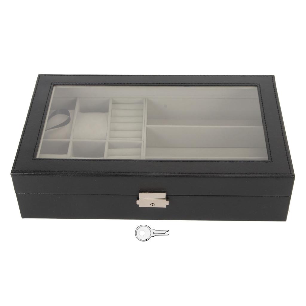 Men Jewelry Box Watch Glasses Rings Storage Organizer Versatile Jewelry Case with Metal Decoration
