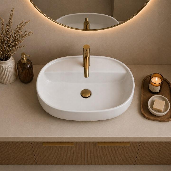 Dritto countertop washbasin 51.5X39 CM oval with tap hole white