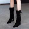 Fashion Pleated High-heeled Mid-calf Boots for Women 2025 autumn/Winter New Style Pointed-toe Stiletto Boots, Elegant Short Boots