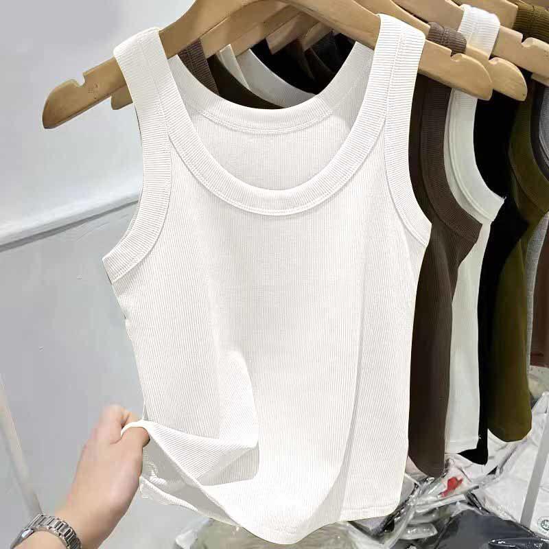 Женский топ на бретельках в рубчик из ледяного шелка с U-образным вырезом и бретельками для весны и лета