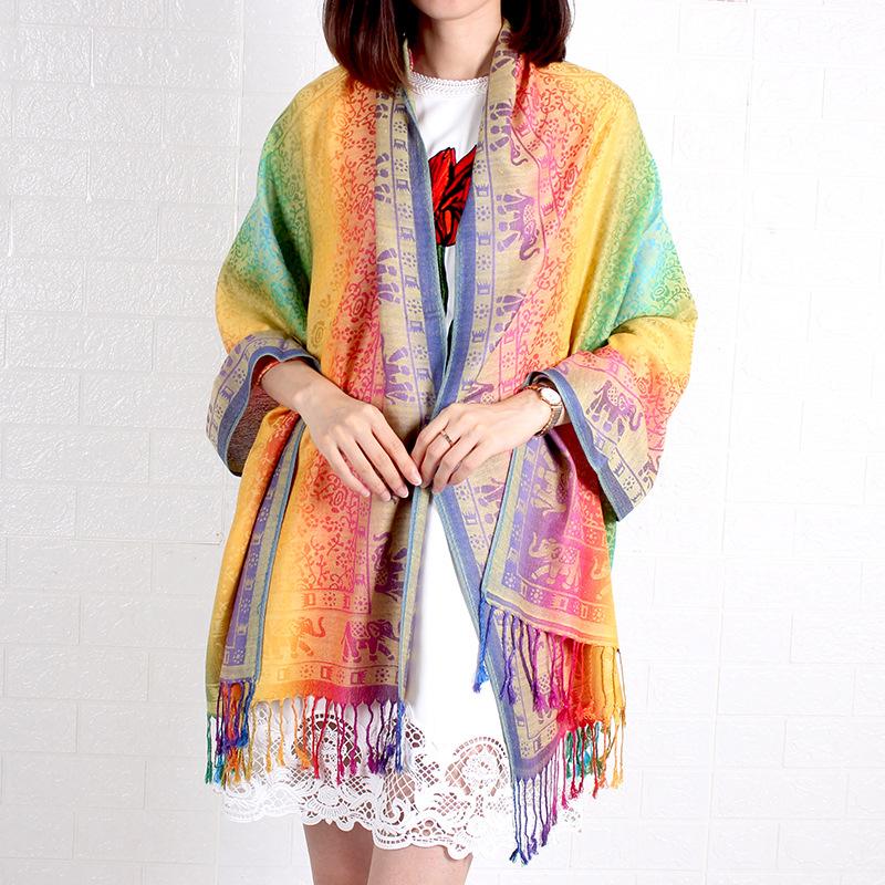 Shawl, Spring and Autumn Color Red Scarf, Large Shawl, Long Women's Cotton Scarf, Headscarf, Elephant Gradual Change Scarf