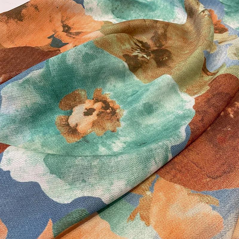 New Retro Floral Print Hair Headband Velvet 70cm Square Scarf Women Soft Cotton Neckerchief Female Neck Tie Lady Head Hijab Gift