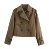 YENKYE New Autumn Women Solid Cropped Trench Coat Vintage Double Breasted Long Sleeve Short Jacket Lapel Collar Windbreaker