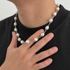 SHIXIN Hip Hop Colourful Beaded Chain Necklace for Men New Fashion Smooth Imitation Pearl Choker Male Jewelry Neck Accessories