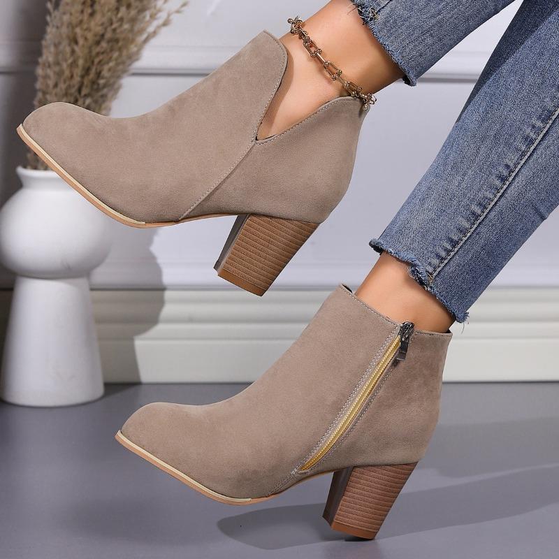 Large Size High-heeled Fashion Boots Autumn and Winter New Short Tube Outer Wear Side Zipper Fashion Women's Boots Wish