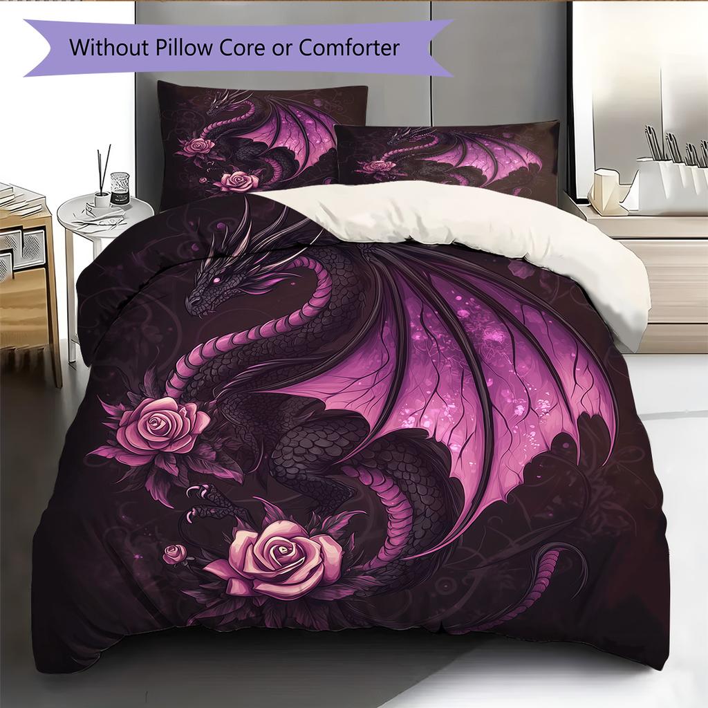 Purple dragon Pattern Bedding Quilt Set Quilt Cover Pillowcase Home Decoration Gift (1 * duvet cover + 2 * pillowcase, without core)