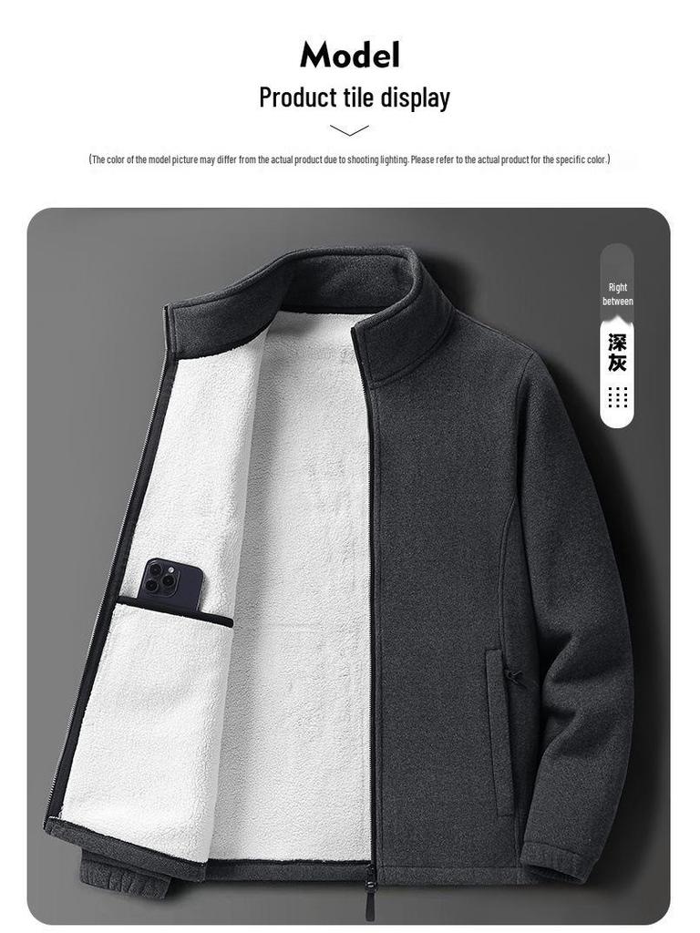 Мужская флисовая куртка из овечьей шерсти - Осень/Зима, на бархатной подкладке, толстая теплая верхняя одежда для мужчин среднего и пожилого возраста.
