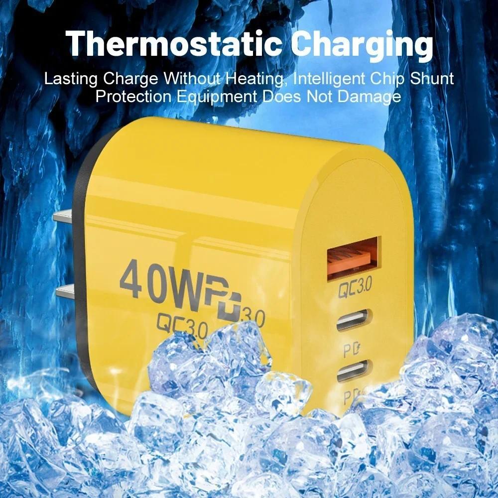 Адаптер питания 40 Вт с 2 портами PD и 1 портом QC 3.0 для быстрой зарядки, USB Type-C, настенное зарядное устройство, вилка США/ЕС для iPhone Samsung Xiaomi Quick Charge