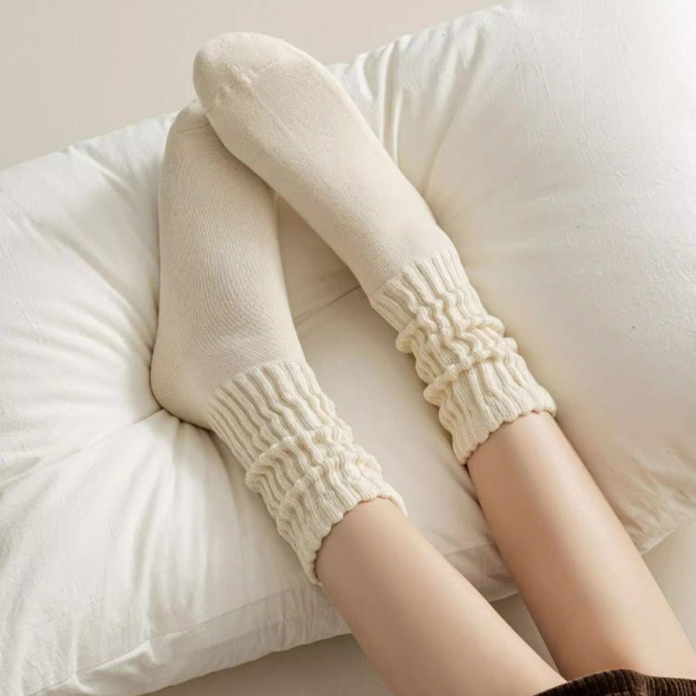 Solid Color Knitted Long Socks Cotton Cuffs Ruffles Socks Casual Middle Tube Socks Girls
