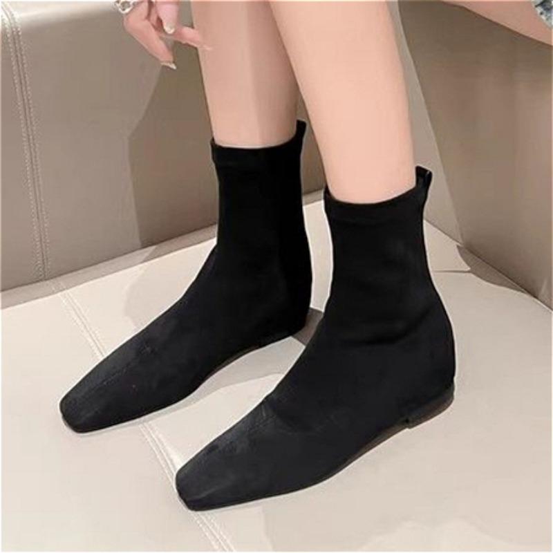 Ботильоны на плоской подошве, замшевые теплые высокие сапоги с квадратным носком, женская обувь, зимняя брендовая повседневная обувь 2025 года, трендовые зимние сапоги на низком каблуке Mujer Zapatos