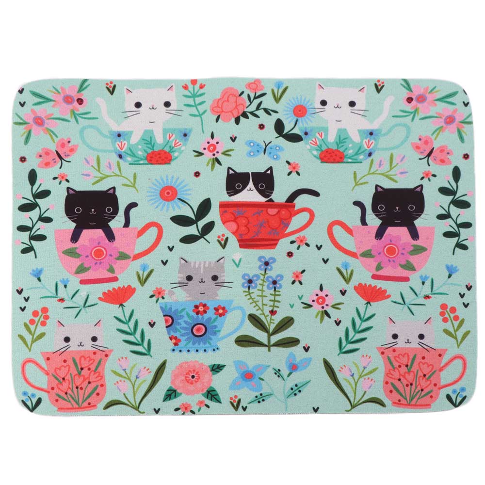Cat Floral Kitchen Mat Anti-Slip Heat-resistant Pad Cute Coffee Machine Mat Coffee Bar