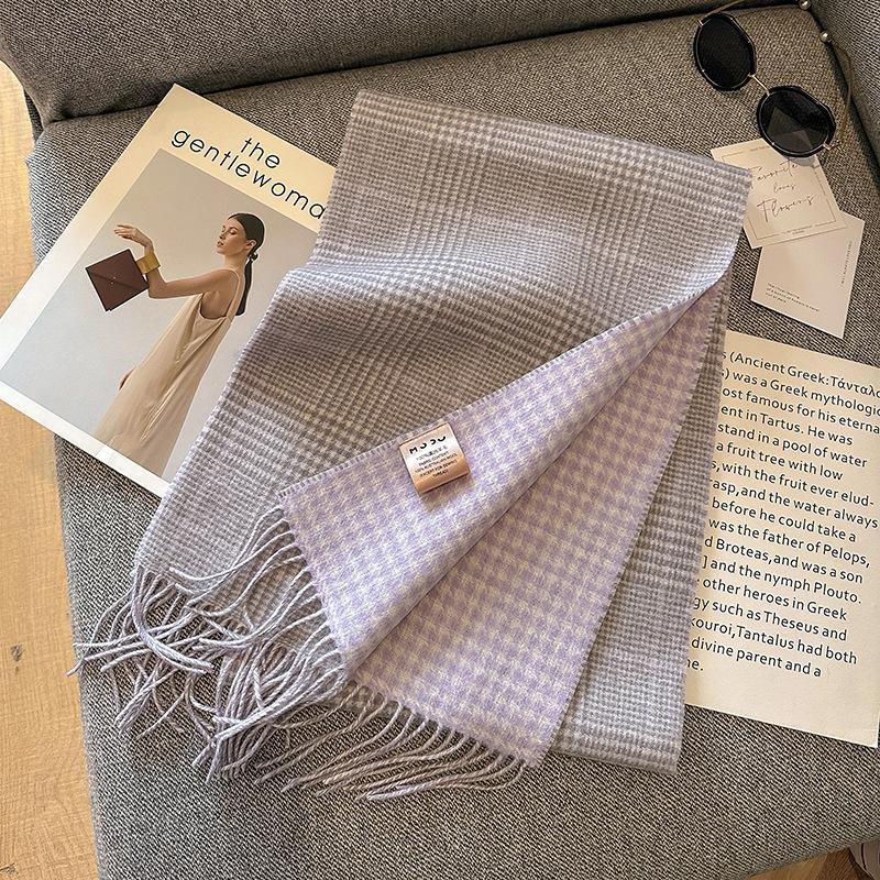 Pure Wool Classic Scarf Women's Winter Versatile Thickened Long Shawl Dual-purpose Male and Female Couples