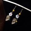 Antique Earrings with Stone Flower Vintage Drop Earrings for Women Leaf Dangling Earrings Fashion Jewelry
