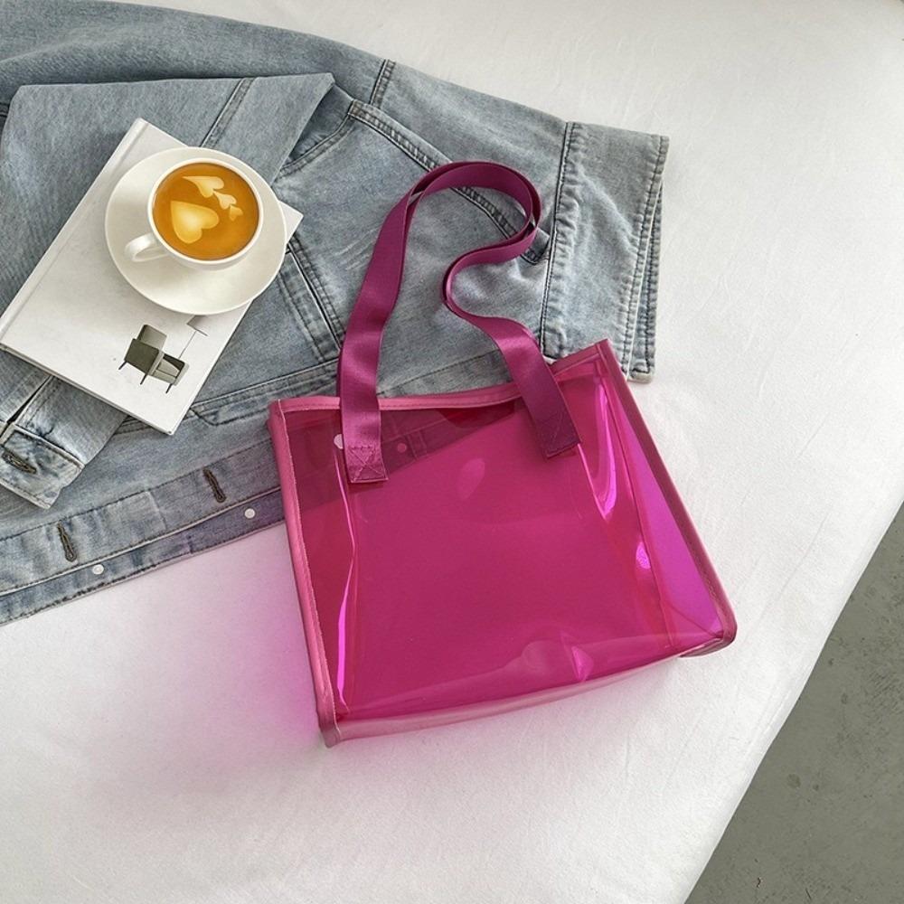 Square Transparent Handbag Candy Color PVC Tote Bag Casual Waterproof Shoulder Bag Female