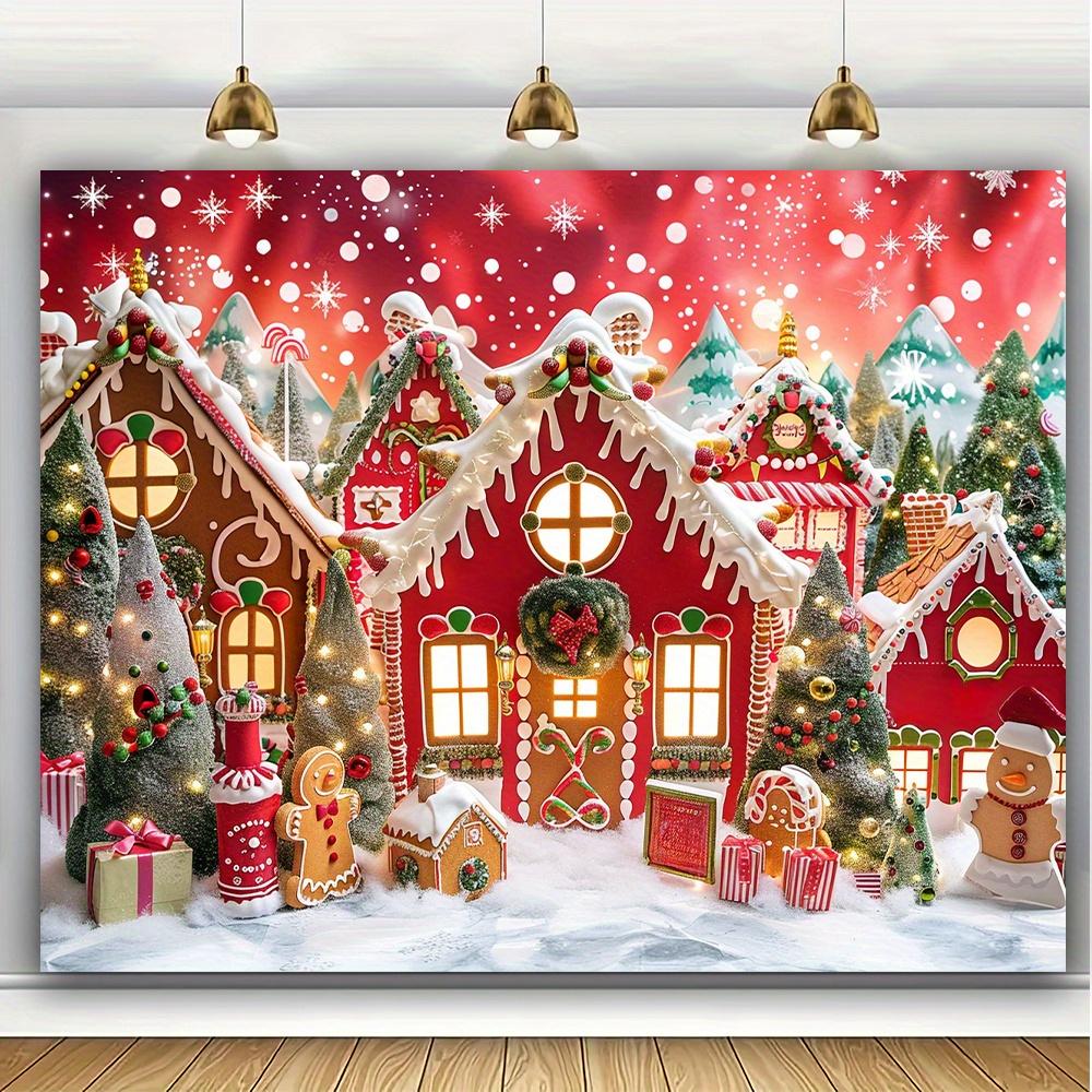 Christmas gingerbread house background photography,winter Merry Christmas tree background, Santa Claus birthday party decoration