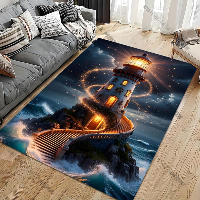Magical lighthouse guiding through darkness carpet Yoga living room room decor children's crawling mat doormat area rug