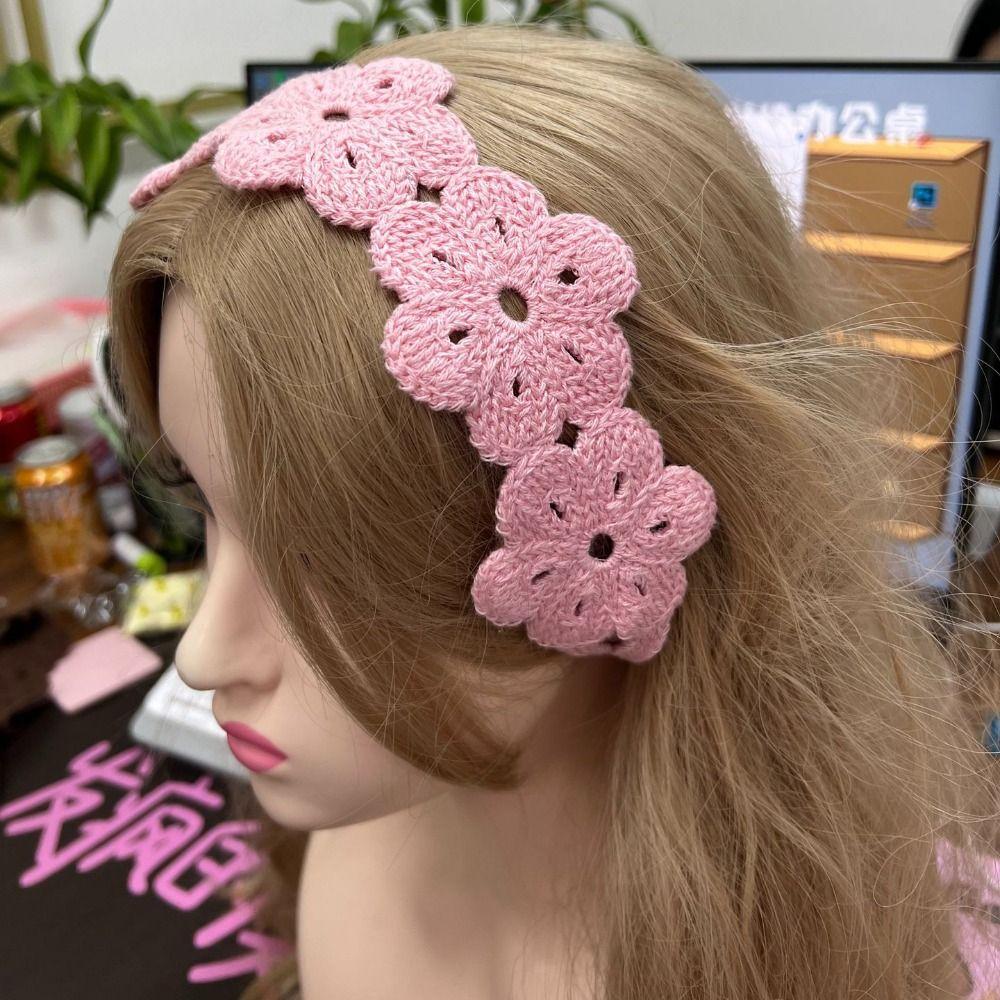 Retro Crochet Flower Hair Band French Women Hair Scarf Elegant Hollow Out Bandana Travel