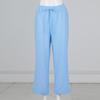 Womens Summer Elastic Waist Pocket Pocket Solid Color Cotton Linen Wide Leg Pants Loose Nine Points Pants