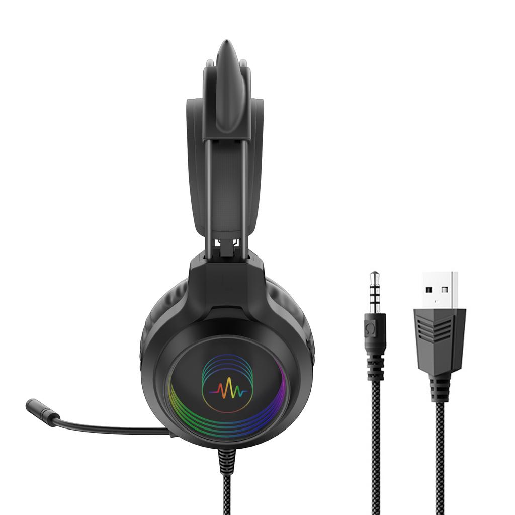 SY-G40 3,5 мм USB проводная управляемая гарнитура Dragon Eyes светящиеся игровые милые кошачьи ушки головные компьютерные наушники с микрофоном для ПК ноутбука