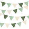 2 Sets of Sage Green Pennant Banner 24Pcs Nursery Garland Flags Olive Green Fabric Linen Triangle Streamers for Baby Room Decor Kids Jungle Safari