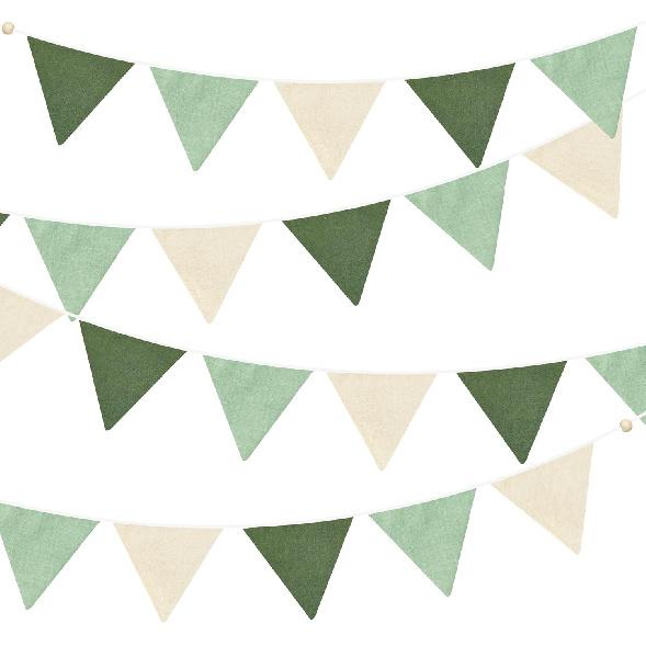 2 Sets of Sage Green Pennant Banner 24Pcs Nursery Garland Flags Olive Green Fabric Linen Triangle Streamers for Baby Room Decor Kids Jungle Safari