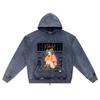 DTG print Knitted Denim Zip-Up Hoodie Kawai Girl Brother Print Zipper Hoodies  