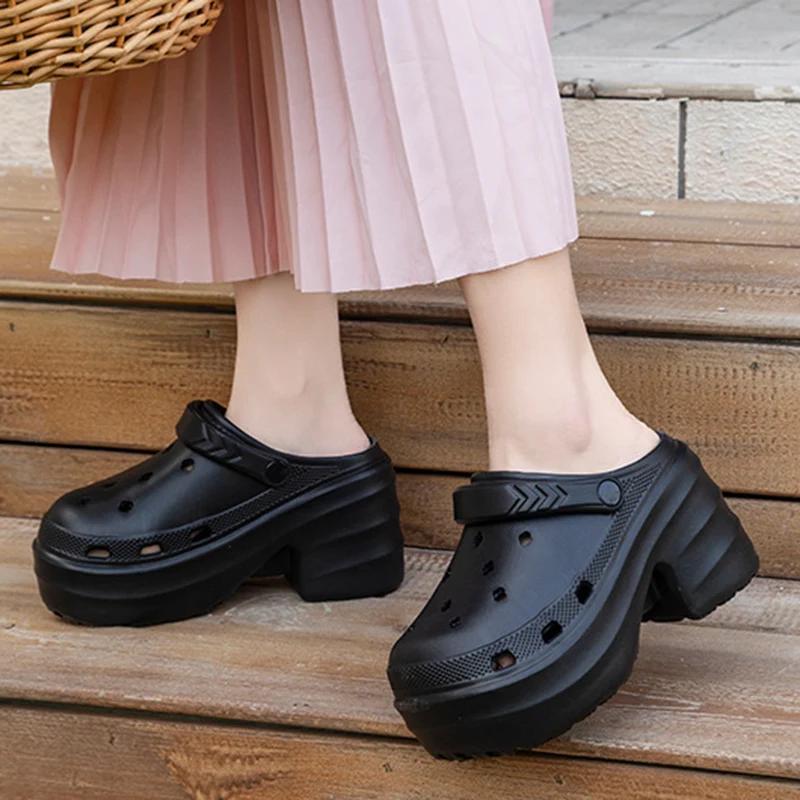 Туфли на высоком каблуке женские сабо летние модные босоножки на платформе Eva с толстой подошвой садовые туфли женские нескользящие пляжные сандалии