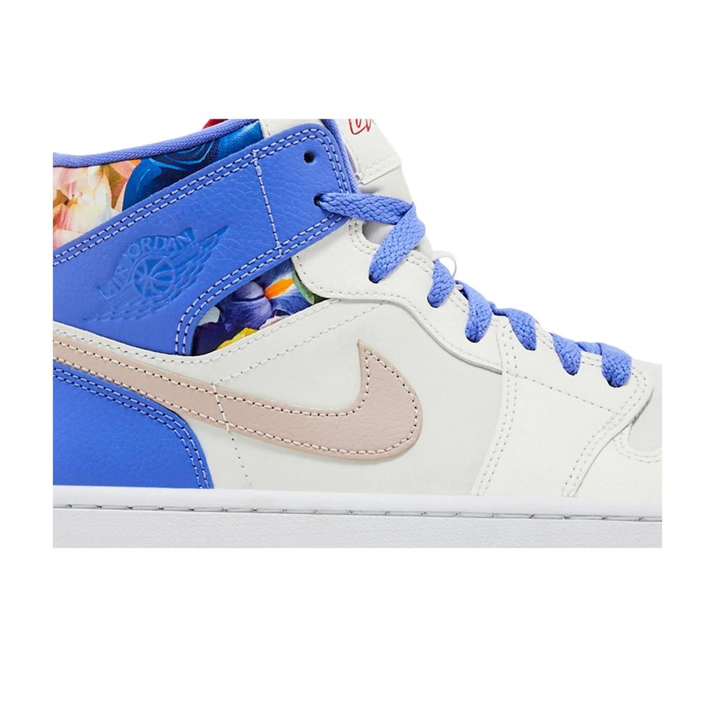 Womens Air Jordan 1 Mid SE 'Valentine's Day Bouquet' (women's sizes) Sail / White / University Red / Fossil Stone Vintage Basketball Shoes