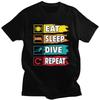 Мужская футболка на заказ Eat Sleep Dive Repeat, футболка с коротким рукавом, модная футболка с цитатой для дайвера, 100% хлопок, идея подарка - Мужчины...