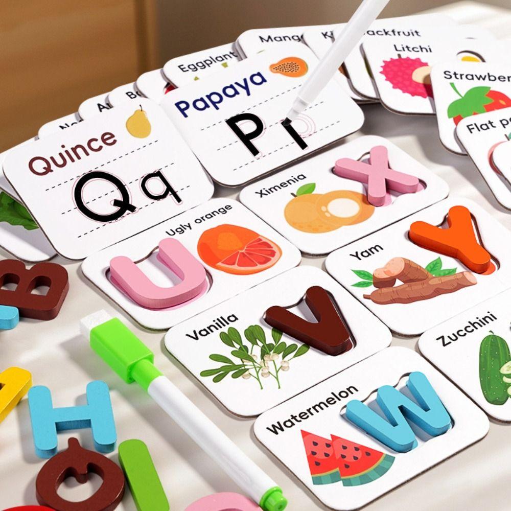 Wooden Alphabet Flash Cards Set Educational Cognitive Memory Game Kids Preschool