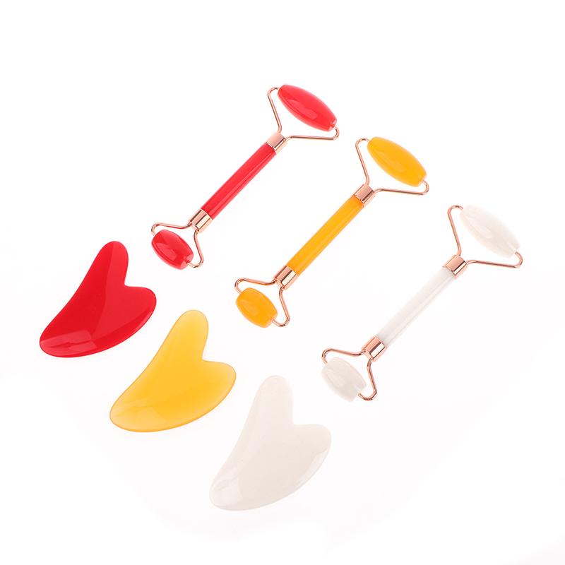 2 шт. Массажер для лица и шеи, роликовый резиновый скребок для красоты, двухсторонняя массажная палочка для разблокировки и расслабления, не розовый нефрит