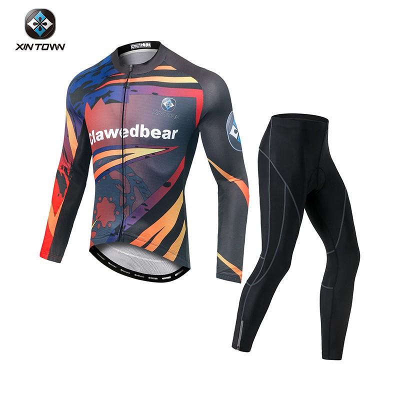 XINTOWN Mens Cycling Jersey Set Long Sleeve Biking Suit Road Bike Riding