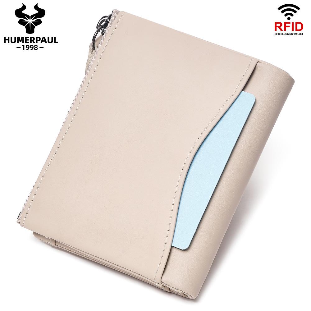 Humerpaul Новый RFID мужской кошелек, защита от кражи, сканирование, мужской кожаный короткий кошелек на молнии, чехол для монет, повседневная сумка для денег