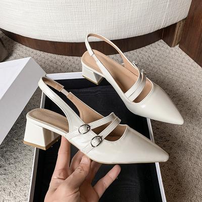 Модный дизайнер Летние женские сандалии с острым носком Модные слинги Мюли Женские элегантные туфли на толстом каблуке для вечеринки