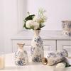 Сине-белая фарфоровая ретро-керамическая ваза-украшение для гостиной, спальни, прихожей, контейнер для цветочных композиций, декор вазы для дома