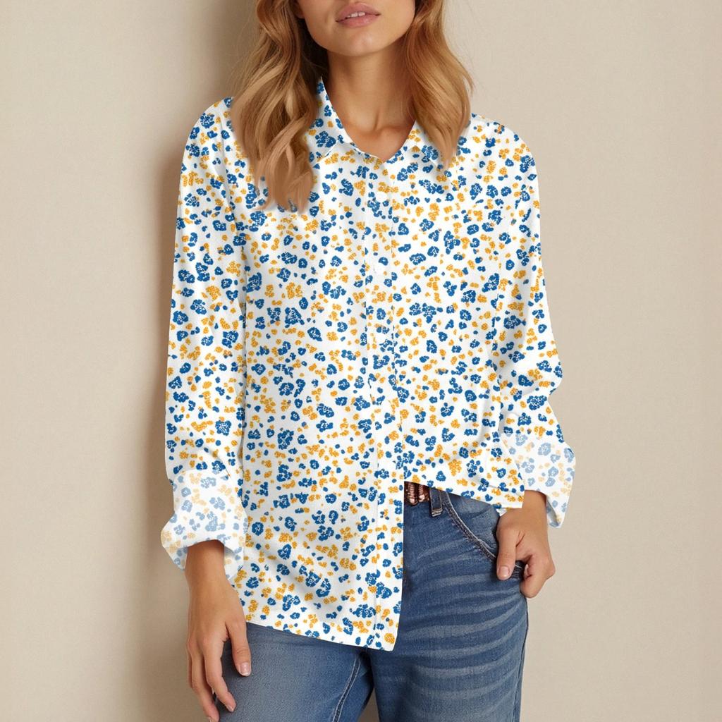 Women's Shirt Blouse Print Button Long Sleeve Casual Basic Shirt Collar Regular Top