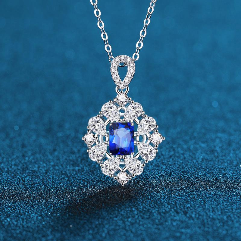 Серебряное ожерелье в корейском стиле с сине-красным изумрудным кулоном в форме капли воды