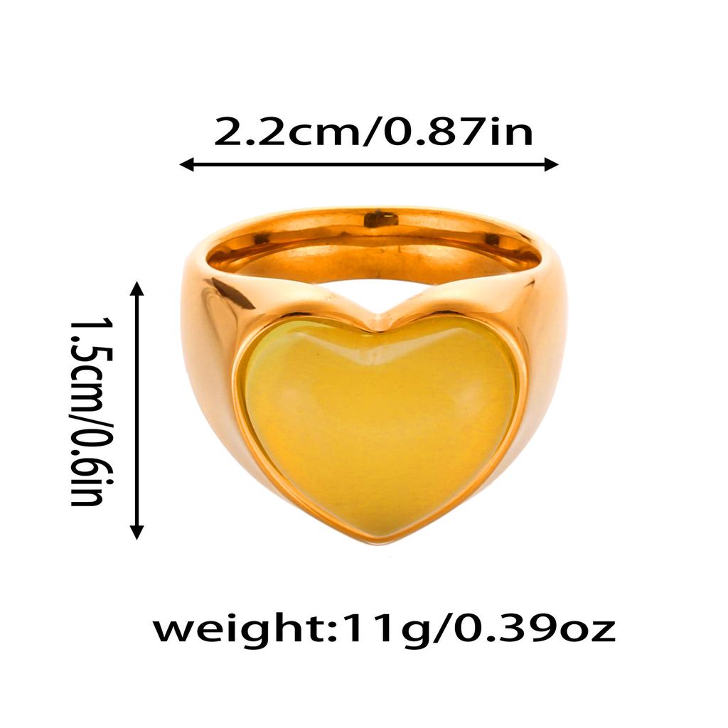 European and American Style Multi-color Resin Love Ring 18K Gold, Peach Heart Ring Personalized Women's Jewelry