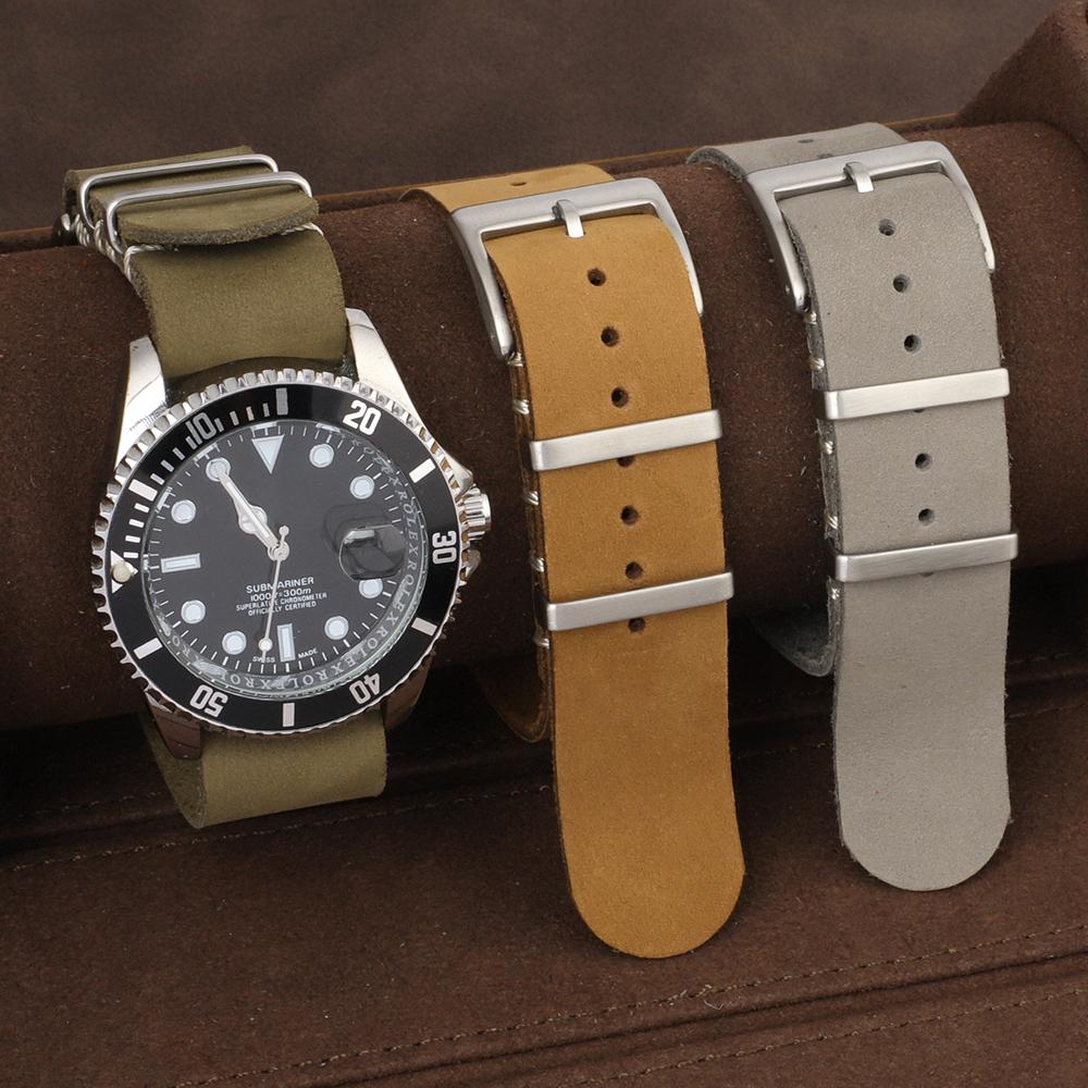 Nubuck Leather Watch Band 18mm 20mm 22mm Replacement Strap for Women Men Universal Wristband Accessories Olive Green Gray Brown