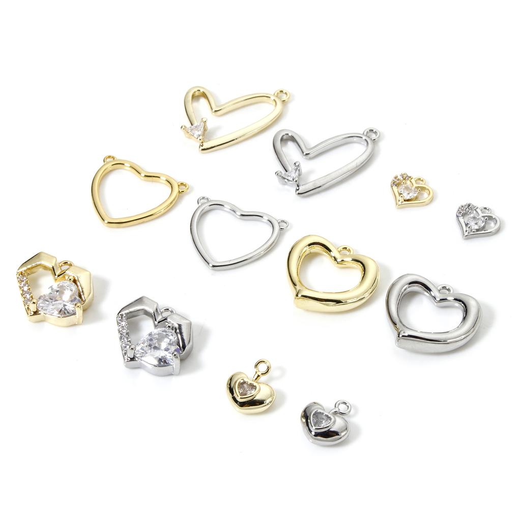 2pcs Brass Valentine's Day Connector Charms Multicolor Heart Pendants For DIY Jewelry Making Necklace Findings