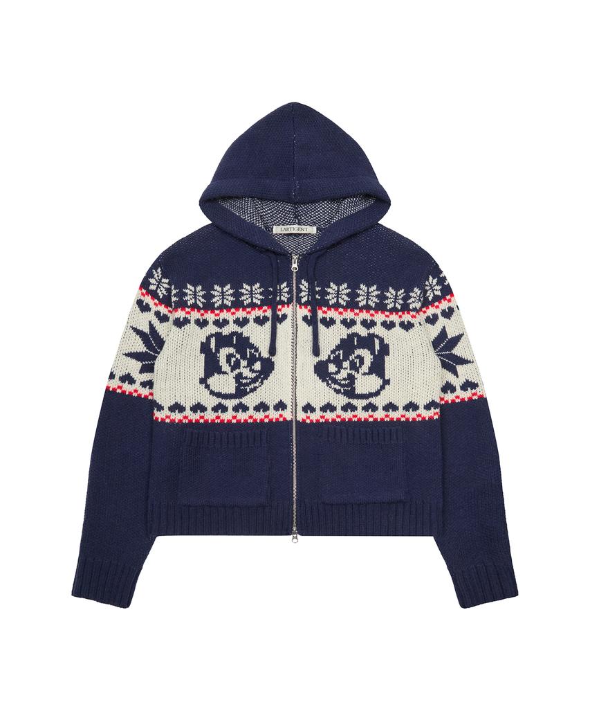 LARTIGENT [Disney] Chip And Dale_Knit Hood Zip-Up(Navy)
