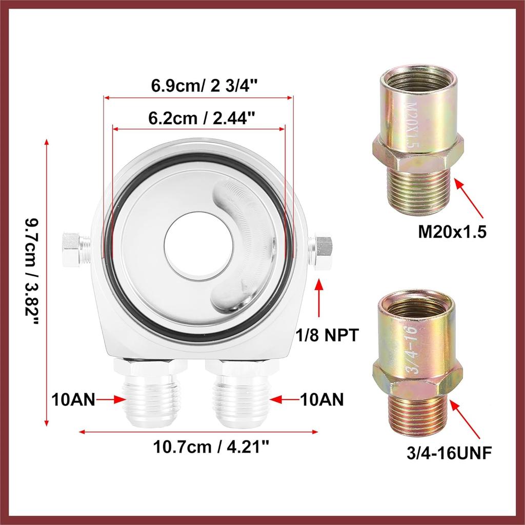 Universal Car Aluminum Alloy Oil Filter Cooler Sandwich Thread Plate Adapter Oil Cooler Kit Silver Tone M20x1.5 1/8 NPT Replace Parts
