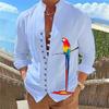 Мужская рубашка с принтом попугая и воротником-стойкой с длинным рукавом, однобортная, средней длины, повседневная одежда, повседневная мягкая дышащая мужская осенняя верхняя мужская одежда