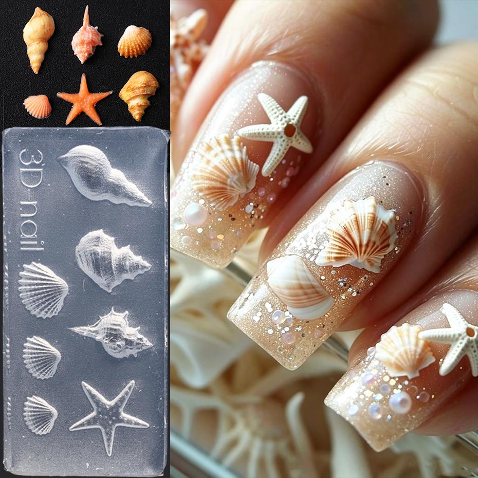 Xiaomi 1pcs Ocean Nail Art Silicone Mold Starfish, Seashells, Conches Patterns Embossed Stamping Template Stencil Summer Nail Decor