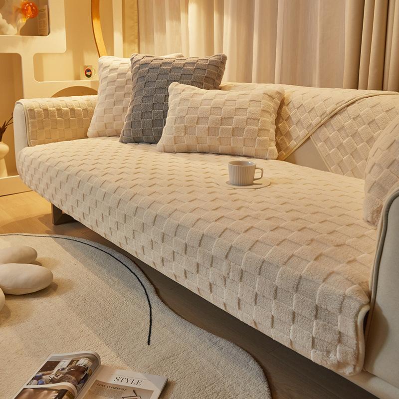 Зимний плюшевый утолщенный коврик для дивана, новый противоскользящий универсальный чехол для дивана на четыре сезона, современный минималистичный универсальный чехол для сиденья «все включено»