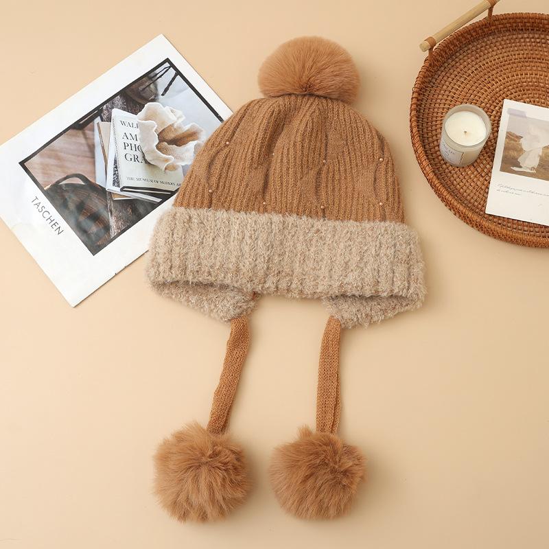 Осенне-зимняя шапка женская милая с помпоном, плюшевая из кроличьего пуха, теплая, модная, с защитой ушей, шерстяная шапка