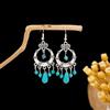 Ретро Этнические Бирюзовые Серьги: Синий полый цветок, кисточка, сова и капля воды